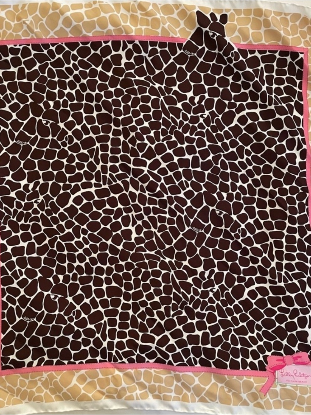 100% Silk Lilly Pulitzer Brown Giraffe-Print Scarf